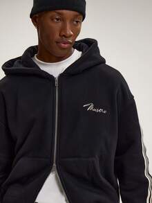 Musero Oversized Hooded Contrast Stripe Long Sleeve Zip Through Sweater Jacket Co Ord Tracksuit Top Only - Black - View 2