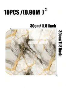 10片装 0.9㎡ 深灰色大理石纹瓷砖贴纸 防水防潮铝塑板自粘墙纸 适用于墙面翻新和装饰 情人节、婚礼、生日 - 灰金色 - 查看 2