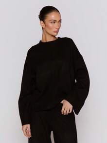 MUSERA Knit Oversized Jumper Cool Girl, Streetstyle, Cute, , , Winter Spring - Black - View 5