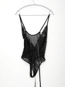 DAZY Lace Patchwork Deep V-Neck Sexy Bodysuit For Going Out Lingerie For Women - Black - View 7