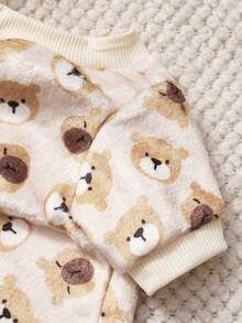 PETSIN 1件印花棕色泰迪熊法兰绒卫衣，厚实保暖，适合宠物秋冬季穿着 - 彩色 - 查看 11