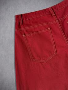 Manfinity Hypemode New Loose Fit High Street Red Curved Knife Jeans - Red - View 5