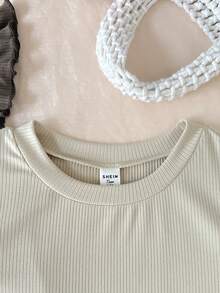2pcs/Set Teen Girls Apricot & Brown Sleeveless Knit Crop Top Camisole, Buy One Get One Free - Apricot - View 5