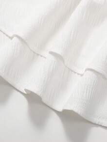 Girlism Tween Girls' White Textured Ruched Waist A-Line Ruffle Hem Short Vacation Dress, Spring/Summer - White - View 6