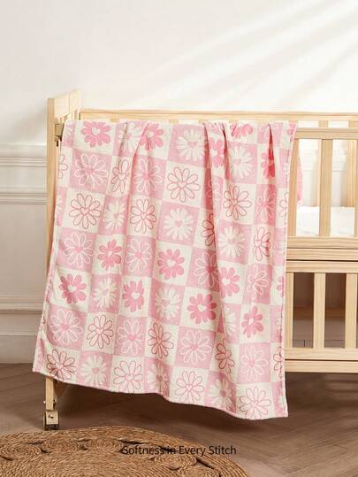 Cozy Pixies 1 件婴儿毯，花卉图案，柔软保暖，可双面使用，适合新生儿。