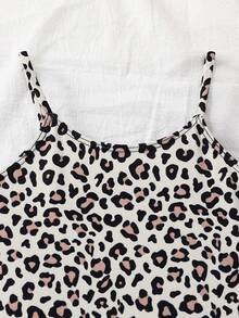 SHEIN 女童针织休闲可爱豹纹圆点蝴蝶结连体泳衣