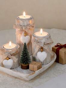 SHEIN Basic living 3 Sets Wooden Tealight Candle Holders, Home Table Decor For Wedding, Birthday, Valentine'S & Christmas,Fall Decor,Christmas Decorations Boys Backpack, Halloween, Backpack School. Clear Backpack, School, Halloween Costume. - Multicolor - View 8