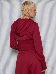 COUREZ 短款修身拉链连帽衫 / Y2K 春季女装 舒适街头风 红色连帽衫 性感时尚休闲装 外出装 生日装 - 紅色 - 查看 3