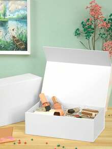 1pc Foldable One-Piece Flip Cover Packaging Box Magnetic Gift Box Sturdy Paper Box For Valentine's Day, Birthday, Mother's Day, And Holiday Gifts - White - View 3