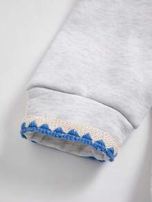 Sparklyn 2件套少女宽松休闲连帽衫套装，扎染印花拼接撞色滚边长袖上衣搭配阔腿裤，适合日常、通勤、休闲、度假、聚会、街头穿搭。 - 淺灰色 - 查看 4