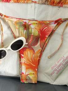 Swim Mod 2件套女士随机印花细肩带沙滩度假比基尼套装，夏季