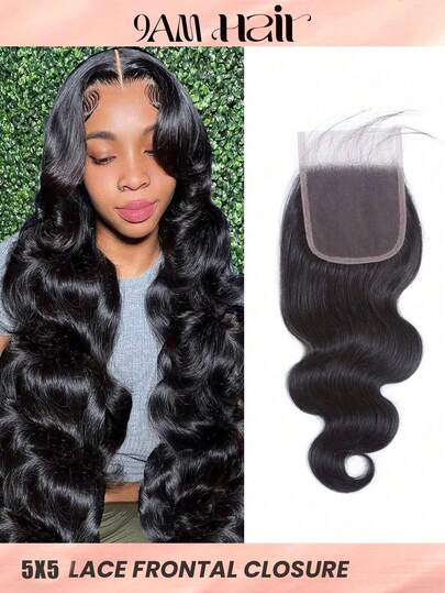 Cierre de encaje de onda corporal transparente de 5X5, cierre de cabello humano virgen brasileño de 10A, cierre con raíz libre previamente depilado con cabello de bebé, color natural