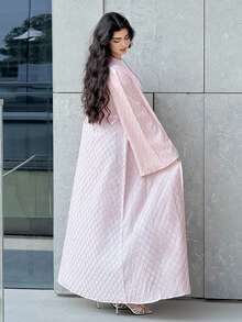 Yasmyna Áo Abaya Ả Rập dáng rộng, tay loe, màu trơn dành cho nữ - Hồng - Xem 3