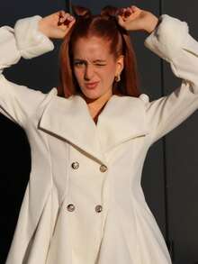 SILVIA DI SANTO Women's Mink Fur Cuff Collar Waist A-Line Elegant Everyday Commute Thick Woolen Coat - Apricot - View 5