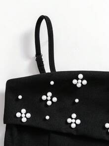 Eleganter ärmellose Jumpsuit mit Perlenbesatz für Tween Mädchen, Sommer - Schwarz - Übersicht 3