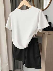 Noixe 2pcs "Dramatic" Sarcastic Slogan Funny Print Women Casual Outfit, Suitable For Everyday Wear - Multicolor - View 2