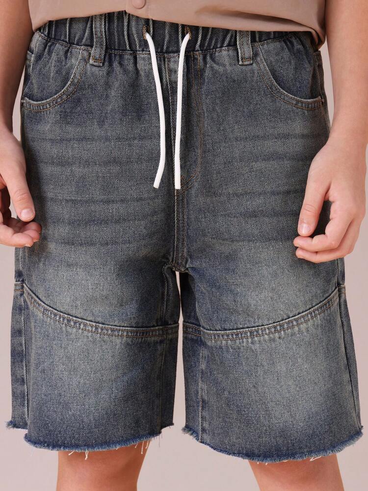 Raw Hem Denim Shorts With Grunge Wash