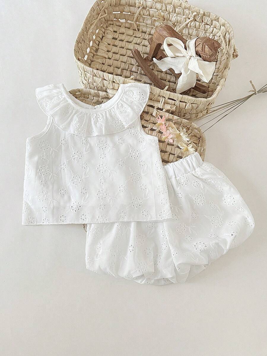 SHEIN Baby Girls Collared Shirt With Strawberry All-Over Print, Elastic Cuff, Ruffle Waist Skirt Set