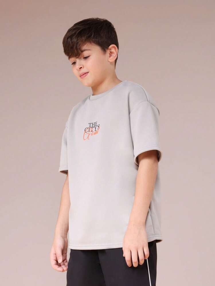 Oversized Crew Neck Tee With Text Print