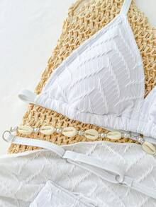 Tween Girls 3 PiecesBikini Set: Textured Knit White Camisole Top, Bottoms, And Wrap Skirt, Casual & Fashionable, Essential For Summer Beach Vacation