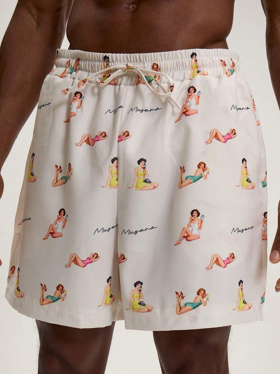 Musero All Over Graphic Print Elasticated Drawstring Waistband Swim Short Summer Essentials Holiday Poolside Spring&Summer - Multicolor - View 1