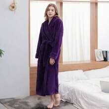 SHEIN Basic living 超柔软珊瑚绒浴袍 - 速干、不掉毛、透气 | 男女皆宜 | 时尚设计 | 秋冬情侣睡衣 - 彩色 - 查看 33