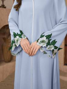 Al Najma 女士休闲派对浪漫撞色花卉拼接修身连衣裙 - 藍色 - 查看 7