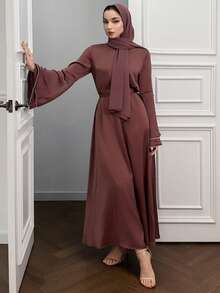 DAZY Vestido Evasê Elegante Feminino com Aplicação de Pérolas Falsas nas Mangas Sino - Vermelho - Visão 4