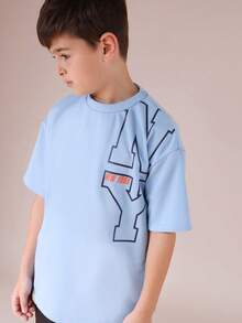 SUMWON Boys NY City Graphic Print Short Sleeve Crew Neck T-Shirt Casual Everyday Wear Summer Top Vacation - Baby Blue - View 1