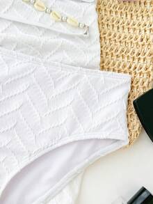 Tween Girls 3 PiecesBikini Set: Textured Knit White Camisole Top, Bottoms, And Wrap Skirt, Casual & Fashionable, Essential For Summer Beach Vacation