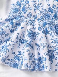 Emery Rose Kids Emery Rose Kids 女童/少女蓝色碎花荷叶边连体泳衣配沙滩裙 - 藍色 - 查看 7