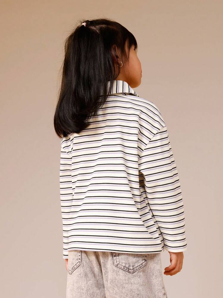 Long Sleeve Striped Polo With Collar