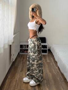 StreetHx Casual Street Style Drawstring Camouflage Distressed Low Waist Jeans