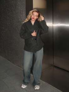 Turnttoni New Arrival Gray Elegant Lapel Coat, Warm For Fall & Winter,Casual,Long Sleeve - Grey - View 1