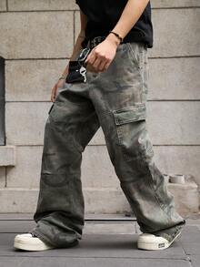 Manfinity EMRG Men's Denim Camouflage Wide Leg Pants - Light Wash - View 8