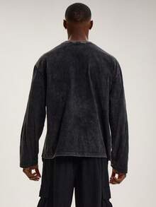 Musero 长袖圆领印花水洗T恤，DBD图案，春夏必备叠穿单品 - 黑色 - 查看 4