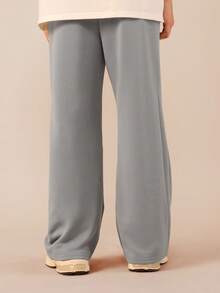 SUMWON Relaxed Fit Weite Bein Fleece Jogginghose mit Kordelzug Taille und Seitentaschen für bequemen Alltagsgebrauch und Lässig Urlaub - Grau - Übersicht 2
