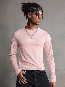 AXEPEAK Men's Geometric Print Crew Neck Raglan Long Sleeve Casual T-Shirt - Pink - View 3