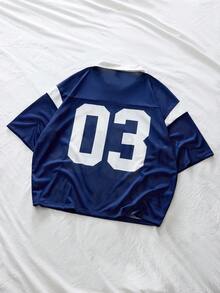 AXEPEAK Men's Letter Print Short Sleeve Casual Commuter Polo Shirt - Blue - View 2