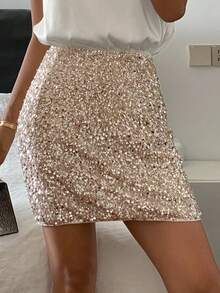 DAZY Women's Sequin Embellished Bodycon Mini Skirt, Suitable For Party Carnival - Gold - View 4