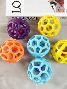 1pc Color Hollow Design Christmas Rubber Squeaky Ball Toy With Bell For Dogs & Cats - Multicolor - View 6