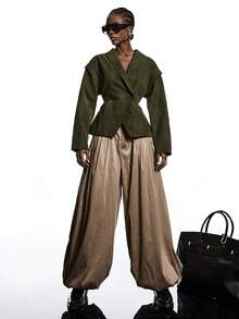 LYSMO 2026新款简约春季女装单扣口袋长袖外套，军绿色女式外套，军绿色夹克，军绿色服装，新年 - 軍綠色 - 查看 7