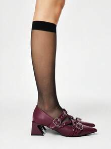 ROMWE Grunge Punk Elegant Pointed Toe Chunky Heel Lacquer Leather Pumps Valentine's Day - Red - View 4