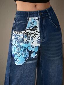 Selenza 女士带口袋阔腿宽松休闲百搭牛仔裤 - 藍色 - 查看 6