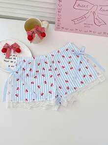 PetitDoll 1pc Girls' Sweet Cherry Striped Bow Decor Open Crotch Panty - Purple - View 3