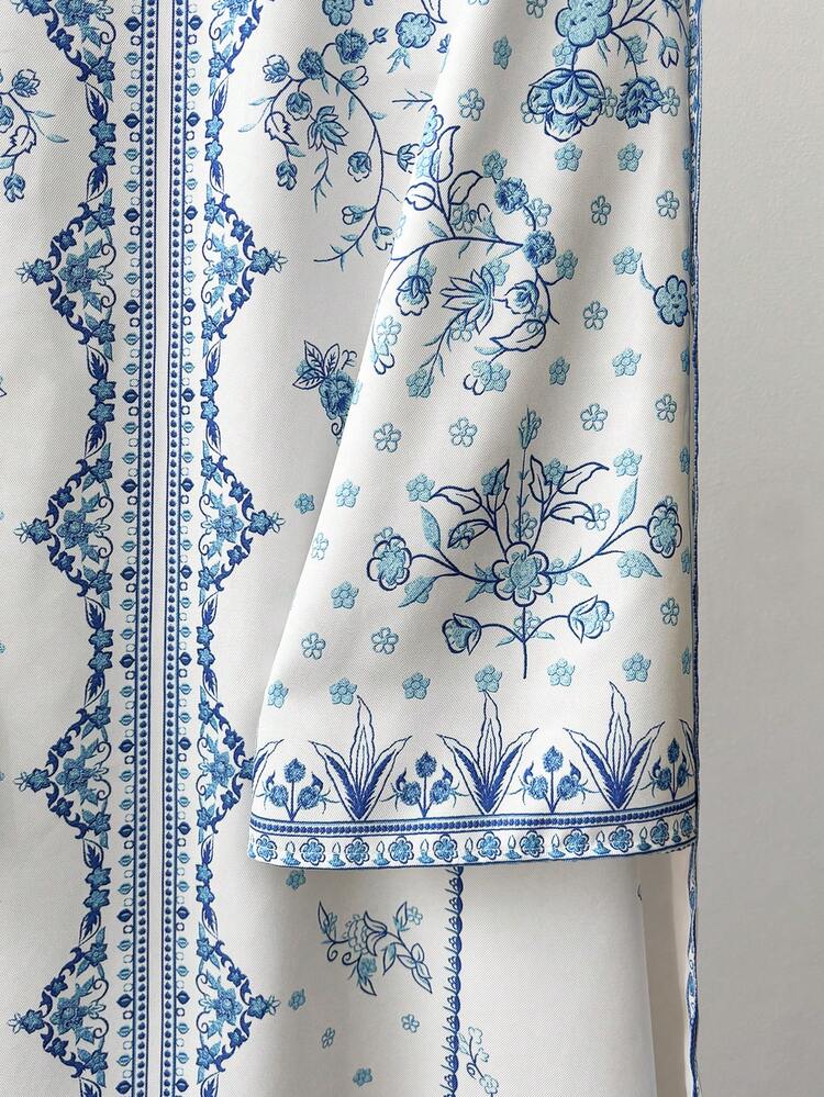 GlowEve Women Boho Multicolor Woven Fabric Midi Two-Piece Outfit With V-Neck And Wrist-Length Regular Sleeves, Featuring Plants Pattern Embroidery - Multicolor - View 5