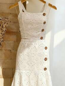 Franclia Bộ đồ nữ tối giản thường ngày gồm áo hai dây và chân váy vạt lệch. - trắng - Xem 3