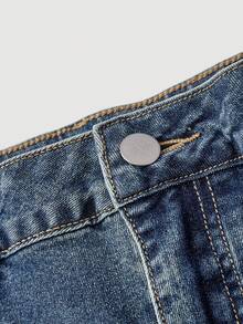 Sweetra 大码女式时尚休闲百搭复古喇叭裤 - 深色水洗藍 - 查看 3