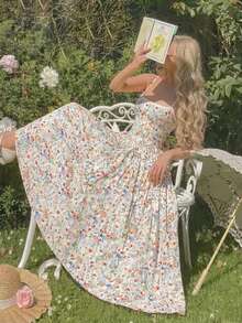 SHEIN MOD Váy ren thanh lịch họa tiết hoa màu tương phản dành cho nữ - Nhiều màu - Xem 2