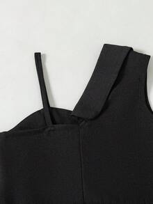 Elladie kids Mädchen Sommer Neues Design ärmelloses Top mit asymmetrischem Saum und weiter Hose Set, lässiger grüner frischer Modestil Outfit - Schwarz - Übersicht 6